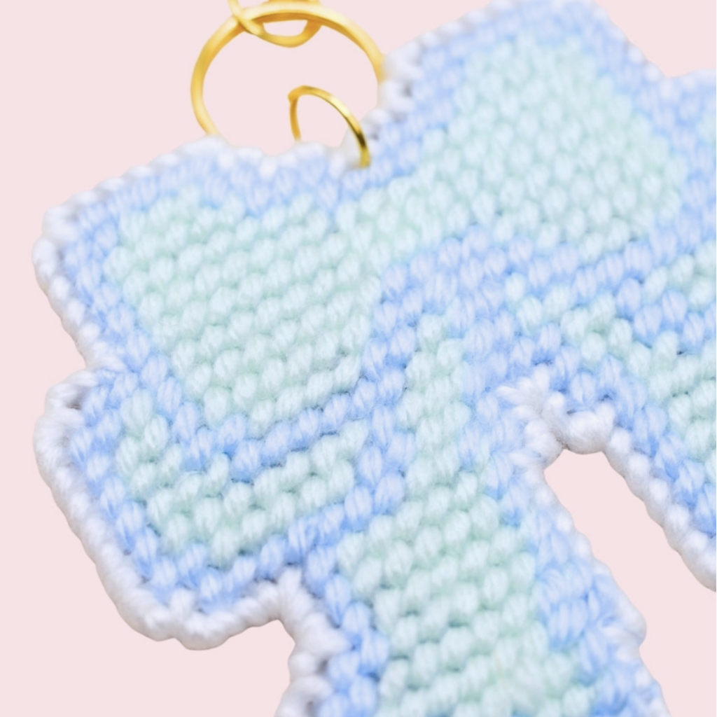 Large Keepsake Bow Keychain Bag Charm Diy Canvas Kit - Blue Haze