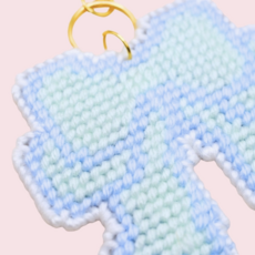 Large Keepsake Bow Keychain Bag Charm Diy Canvas Kit - Blue Haze