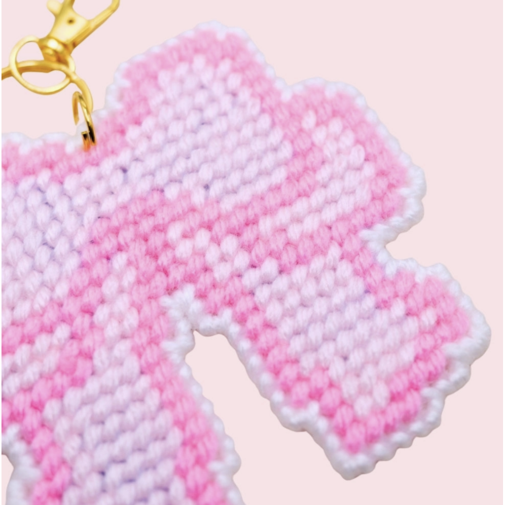 Large Keepsake Bow Keychain Bag Charm Diy Canvas Kit - Strawberry Cream