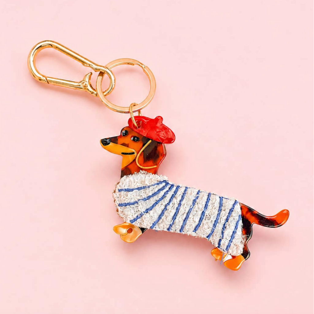 French Market Dachshund Dog Keychain & Bag Charm