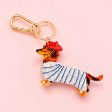 French Market Dachshund Dog Keychain & Bag Charm