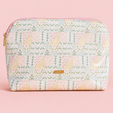 Large Cosmetic Wipeable Pouch with Zipper - Patchwork Floral