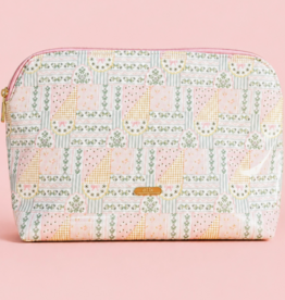 Large Cosmetic Wipeable Pouch with Zipper - Patchwork Floral