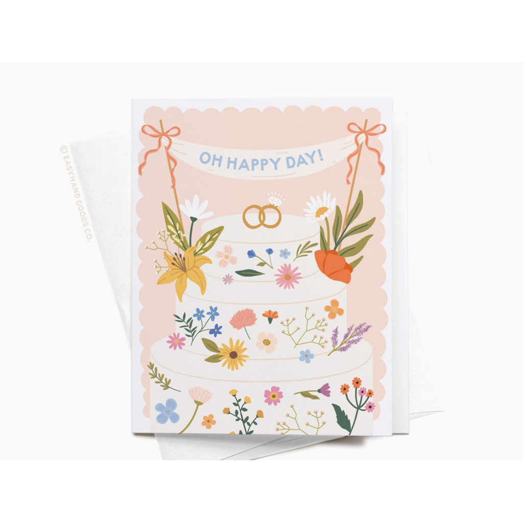 Oh Happy Day Floral Cake Wedding Card