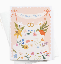 Oh Happy Day Floral Cake Wedding Card