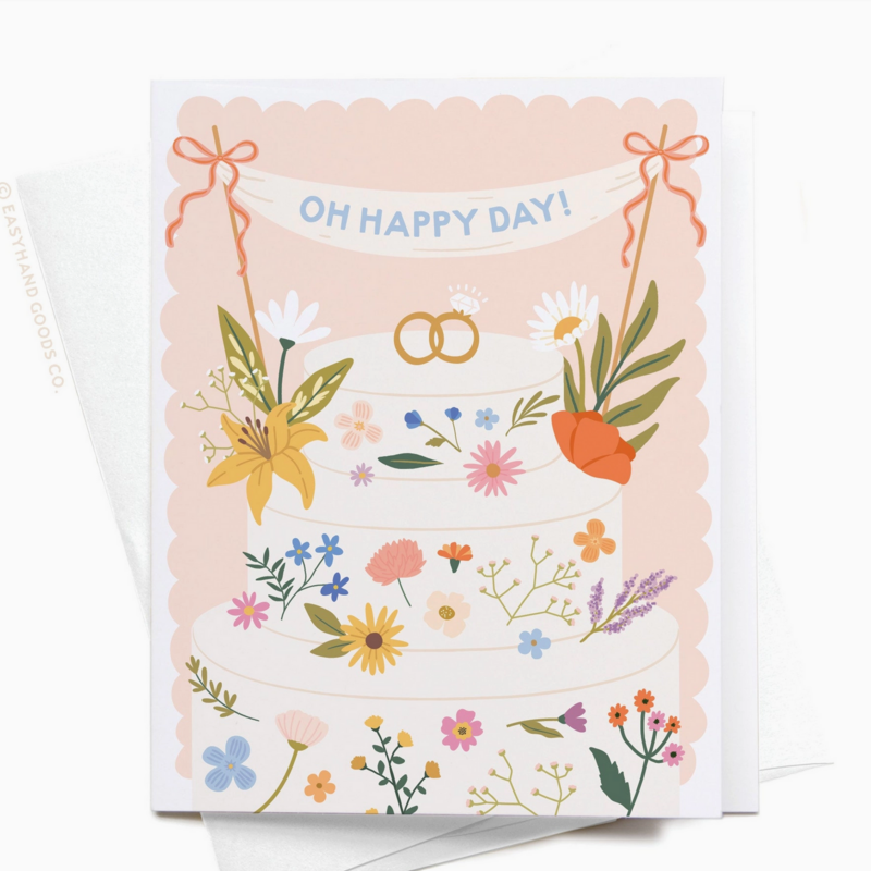 Oh Happy Day Floral Cake Wedding Card