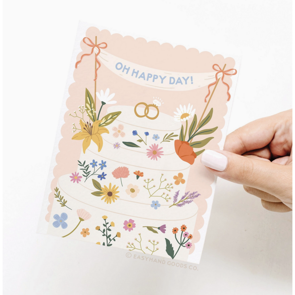 Oh Happy Day Floral Cake Wedding Card