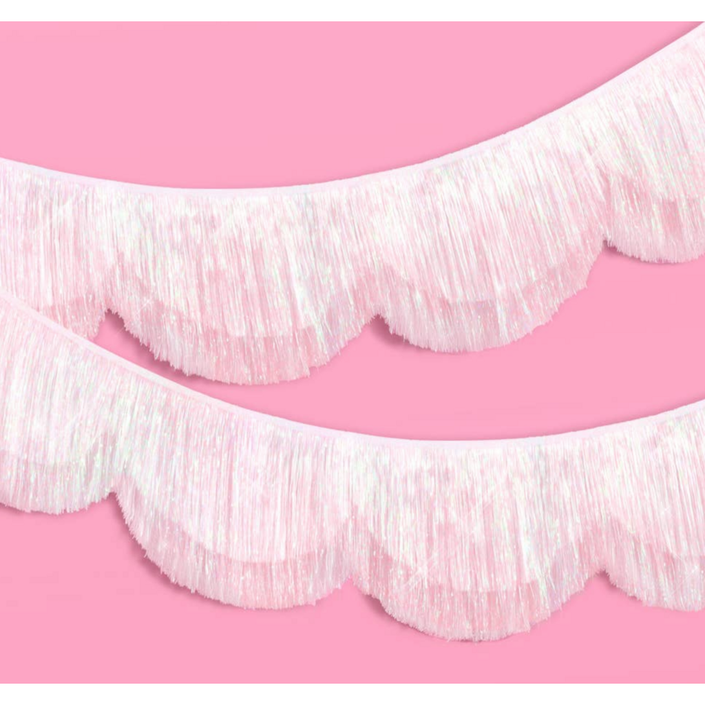 White Iridescent Scallop Fringe Banner