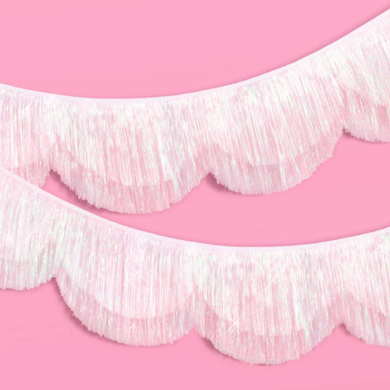 White Iridescent Scallop Fringe Banner