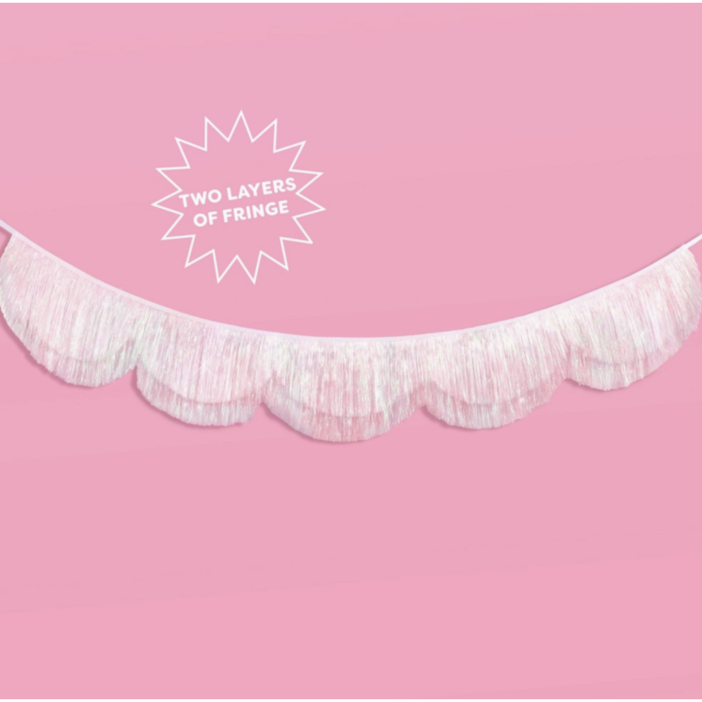 White Iridescent Scallop Fringe Banner