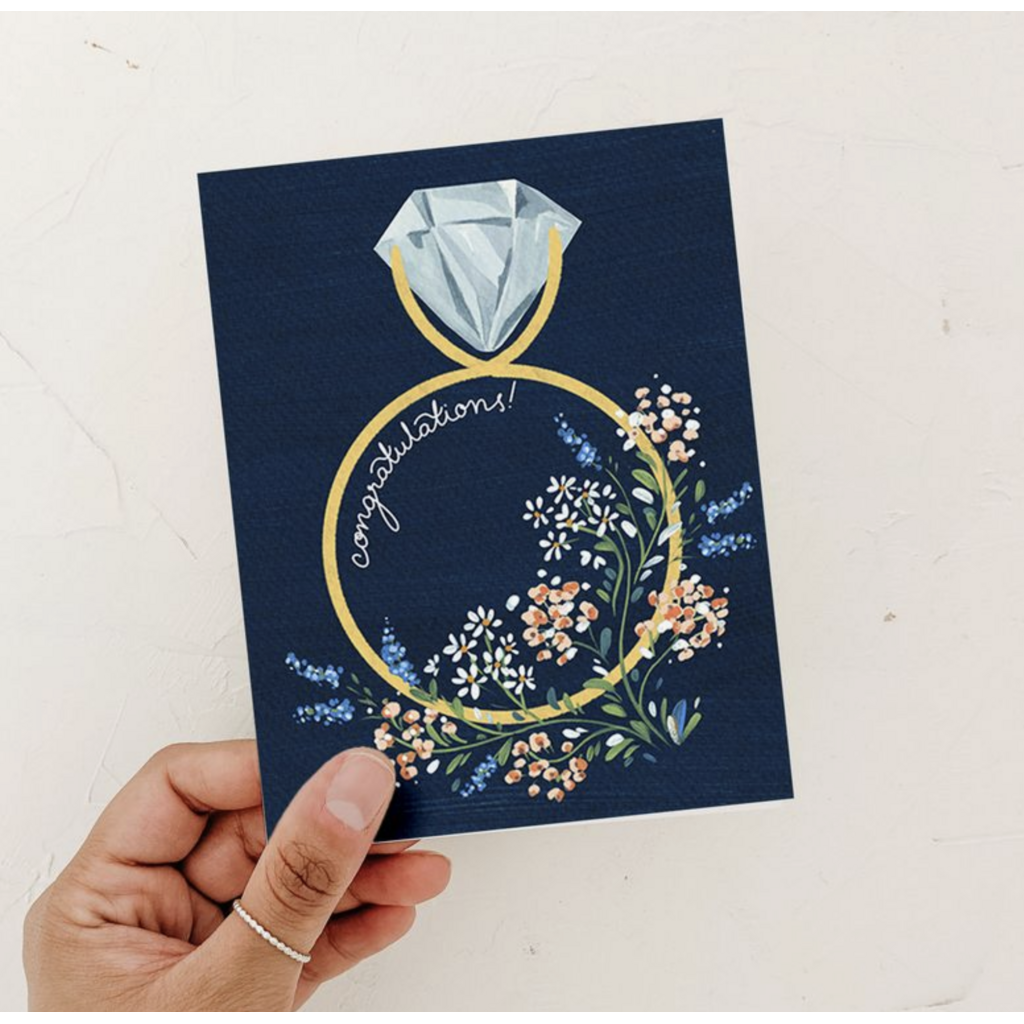 Engagement Ring Navy Floral Card