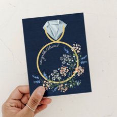 Engagement Ring Navy Floral Card