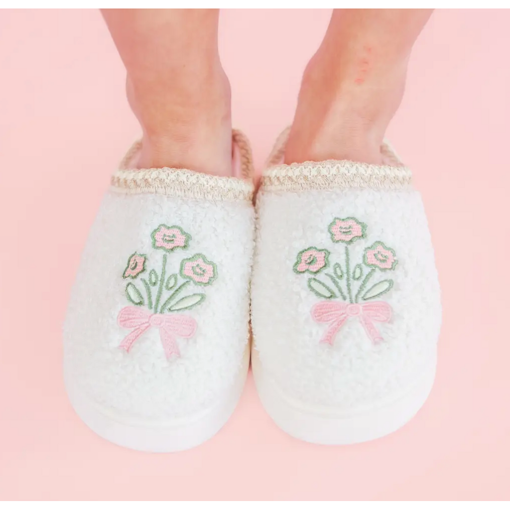 Patchwork Floral Platform Sole Embroidered Slippers