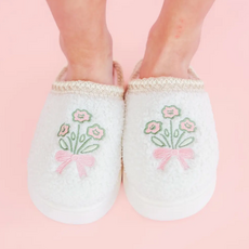 Patchwork Floral Platform Sole Embroidered Slippers