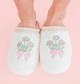 Patchwork Floral Platform Sole Embroidered Slippers