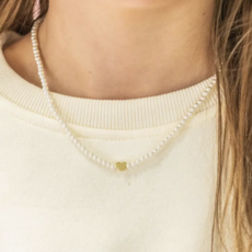 Golden Pearl Heart Gemstone Bead Necklace