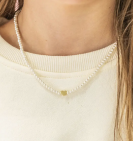 Golden Pearl Heart Gemstone Bead Necklace