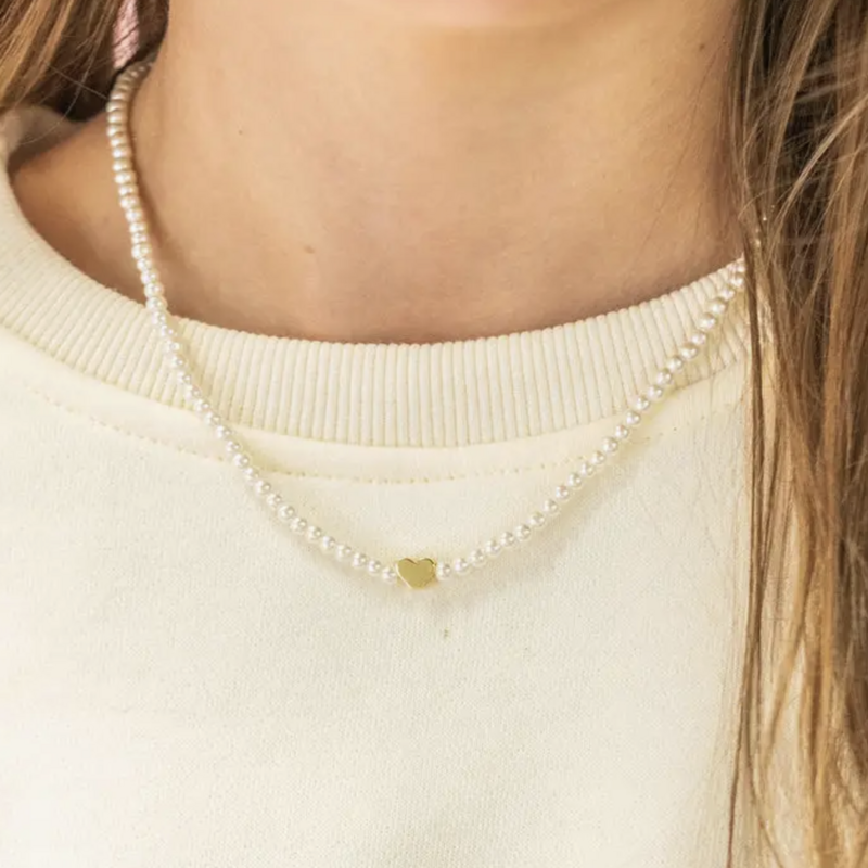 Golden Pearl Heart Gemstone Bead Necklace