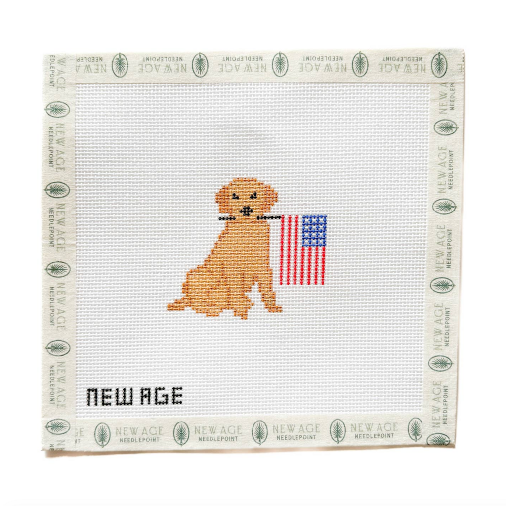 Patriotic Golden Retriever Needlepoint Canvas