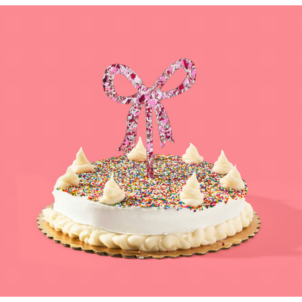 Pink Bow Confetti Cake Topper