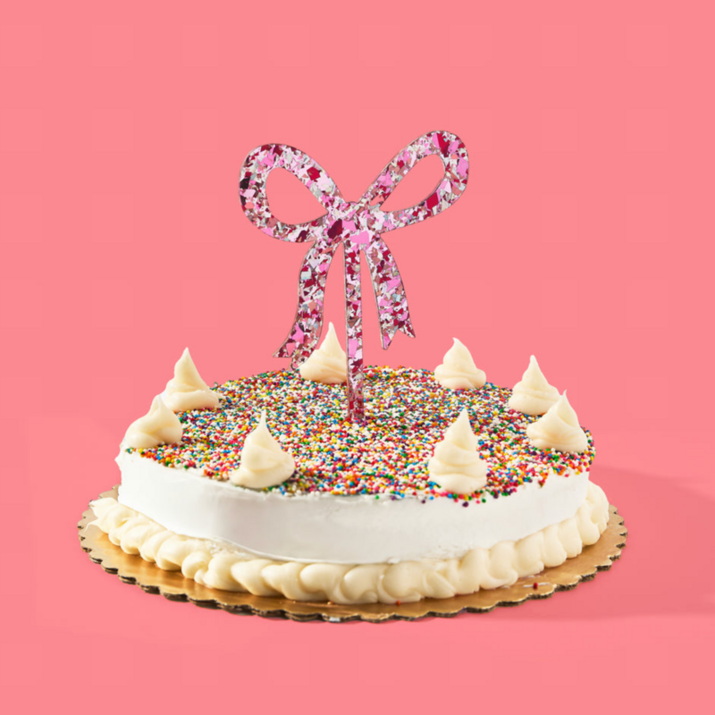 Pink Bow Confetti Cake Topper