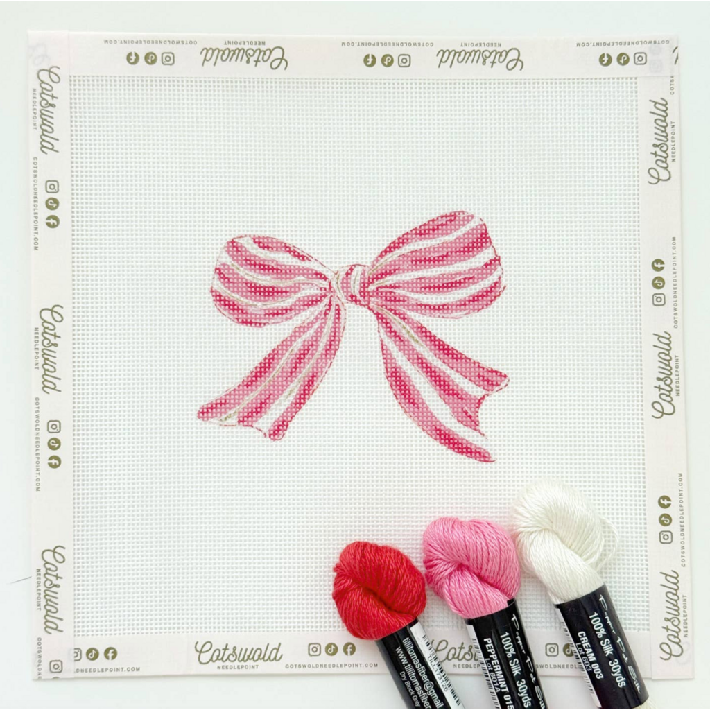 Pink Red Striped Bow Needlepoint Canvas