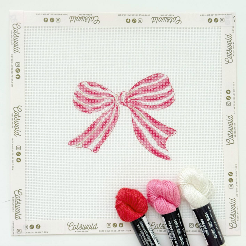 Pink Red Striped Bow Needlepoint Canvas