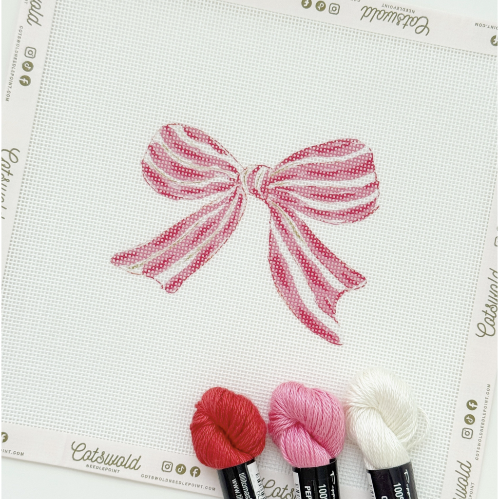 Pink Red Striped Bow Needlepoint Canvas