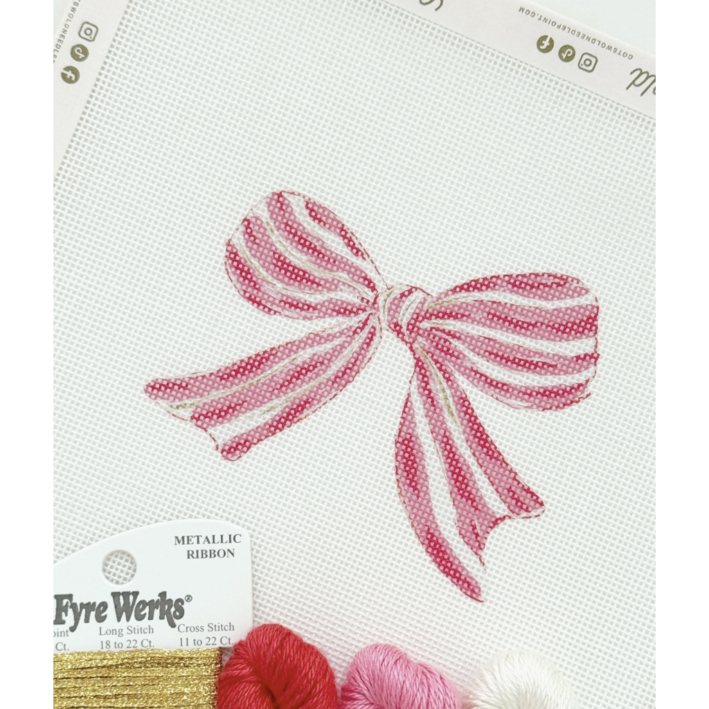 Pink Red Striped Bow Needlepoint Canvas