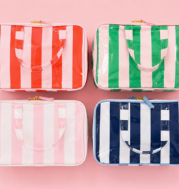 Gloss & Go Colorful Stripe Wipeable Travel Cosmetic Case White/Navy