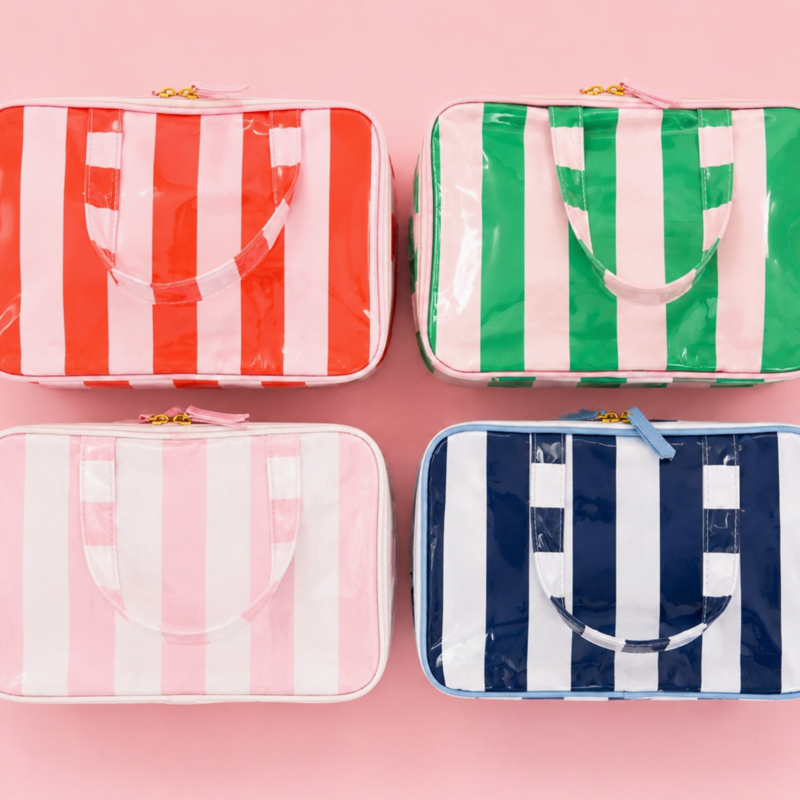 Gloss & Go Colorful Stripe Wipeable Travel Cosmetic Case White/Navy