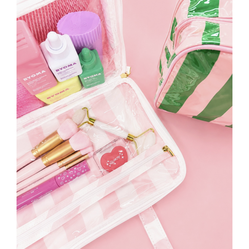 Gloss & Go Colorful Stripe Wipeable Travel Cosmetic Case White/Navy