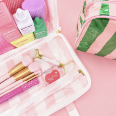Gloss & Go Colorful Stripe Wipeable Travel Cosmetic Case White/Navy