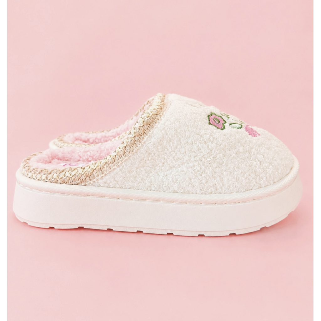 Patchwork Floral Platform Sole Embroidered Slippers