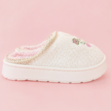 Patchwork Floral Platform Sole Embroidered Slippers