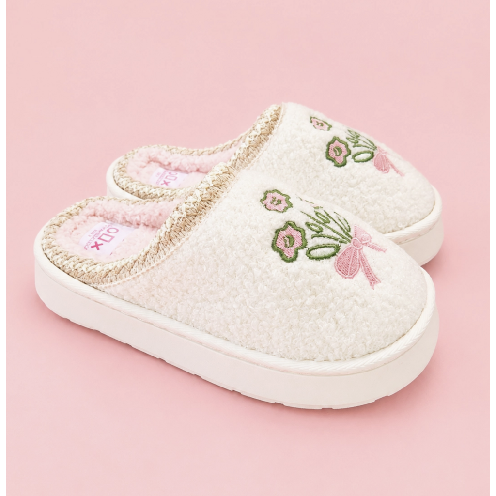 Patchwork Floral Platform Sole Embroidered Slippers