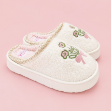 Patchwork Floral Platform Sole Embroidered Slippers