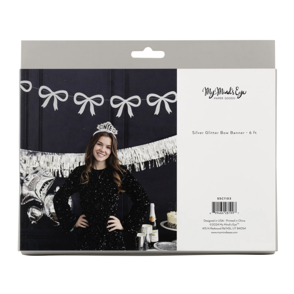 Silver Glitter Bow Banner