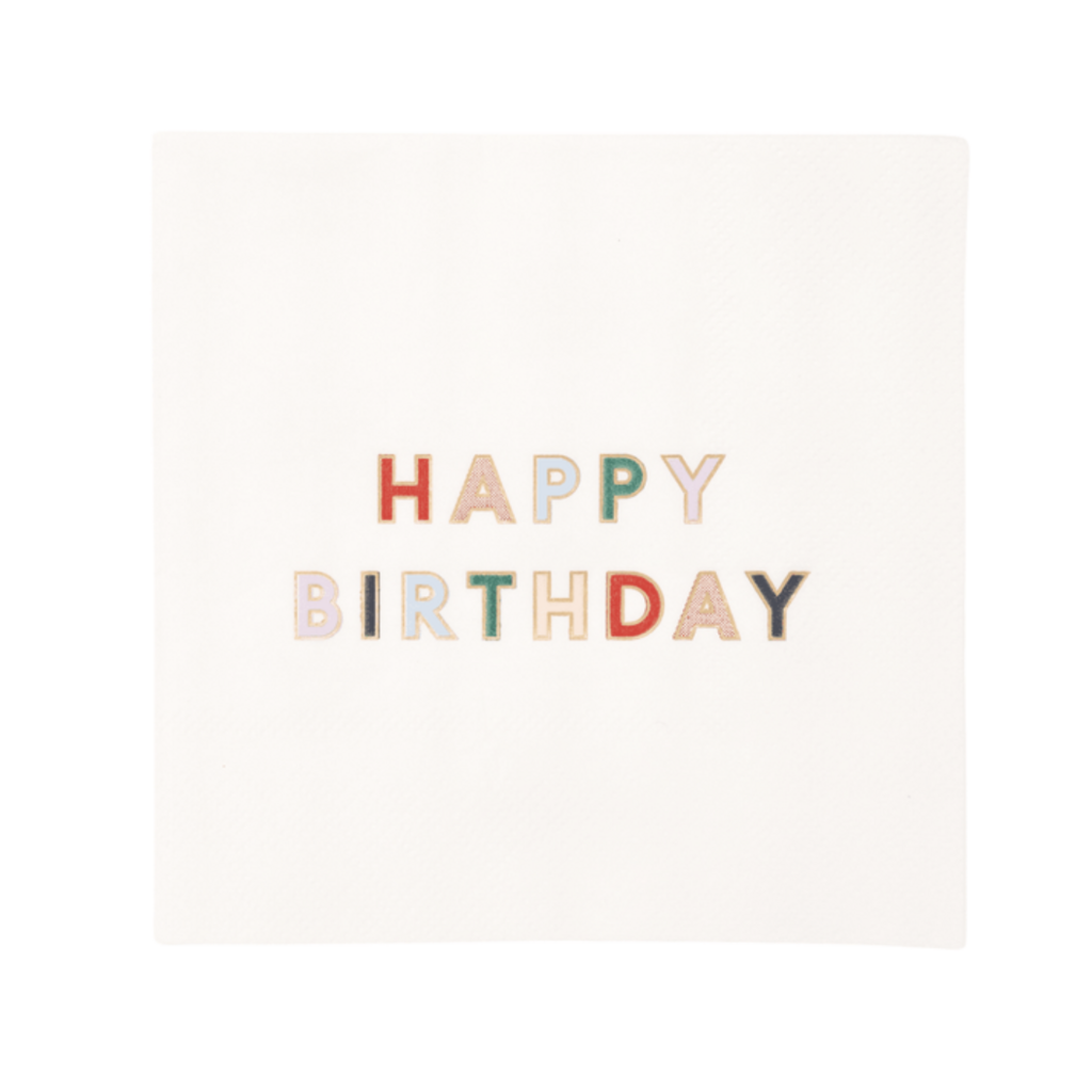 Blanc White Signature Happy Birthday Cocktail Napkins