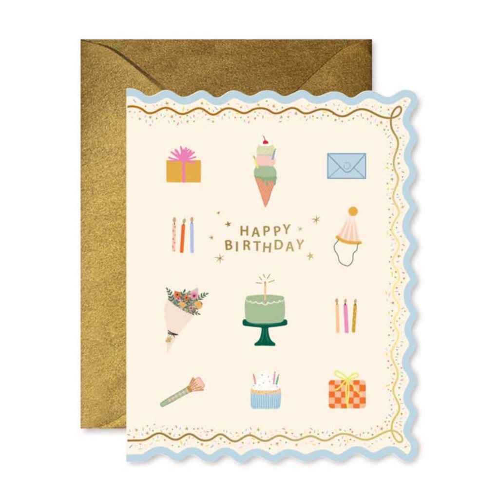 Birthday Icons Scallop Greeting Card
