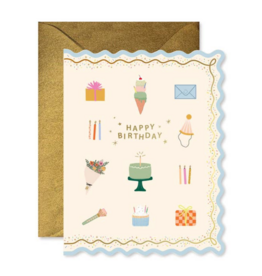 Birthday Icons Scallop Greeting Card