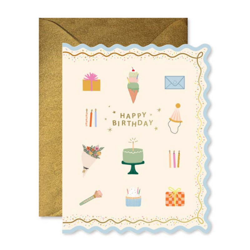 Birthday Icons Scallop Greeting Card