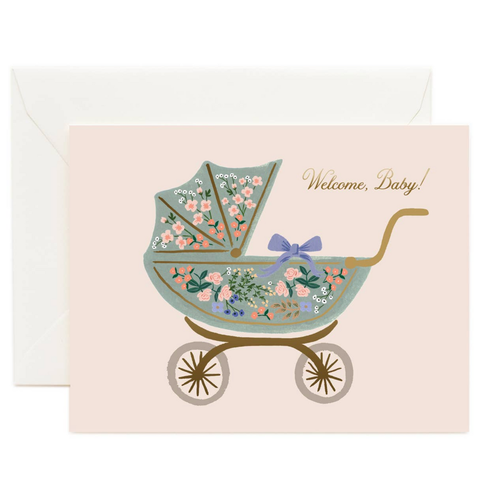 Welcome Baby Floral Pram Card