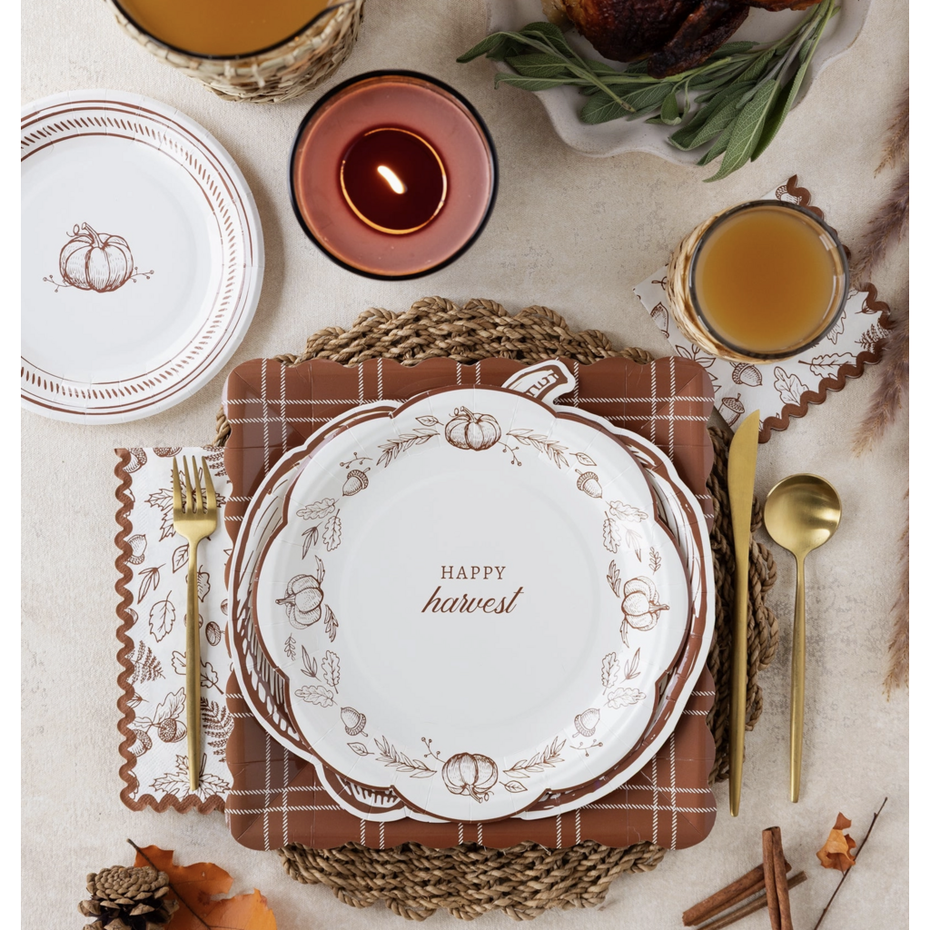 Pumpkin Line Art Paper Plates