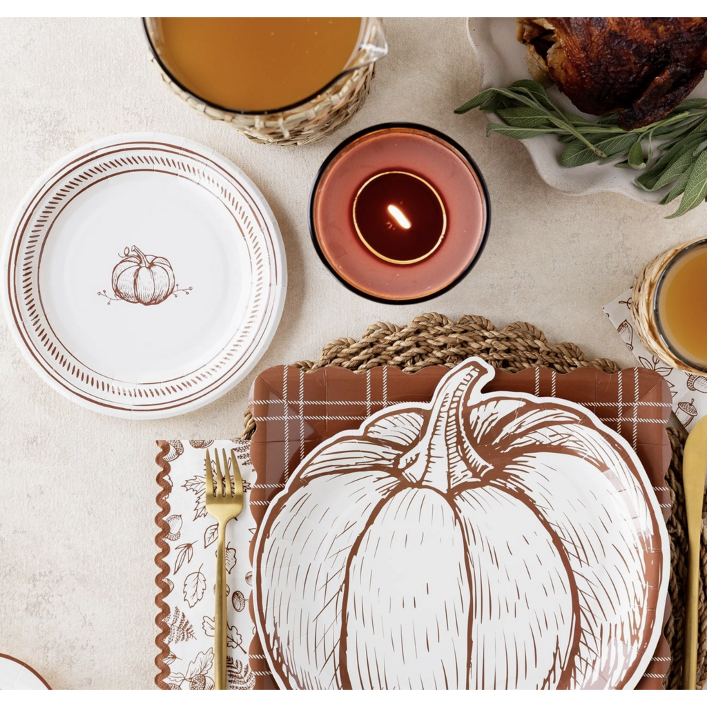 Pumpkin Line Art Paper Plates