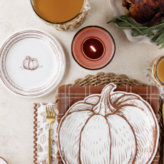 Pumpkin Line Art Paper Plates