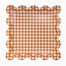 Rust Gingham Scalloped Square Plates