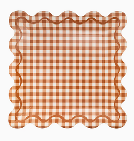 Rust Gingham Scalloped Square Plates