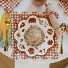 Rust Gingham Scalloped Square Plates