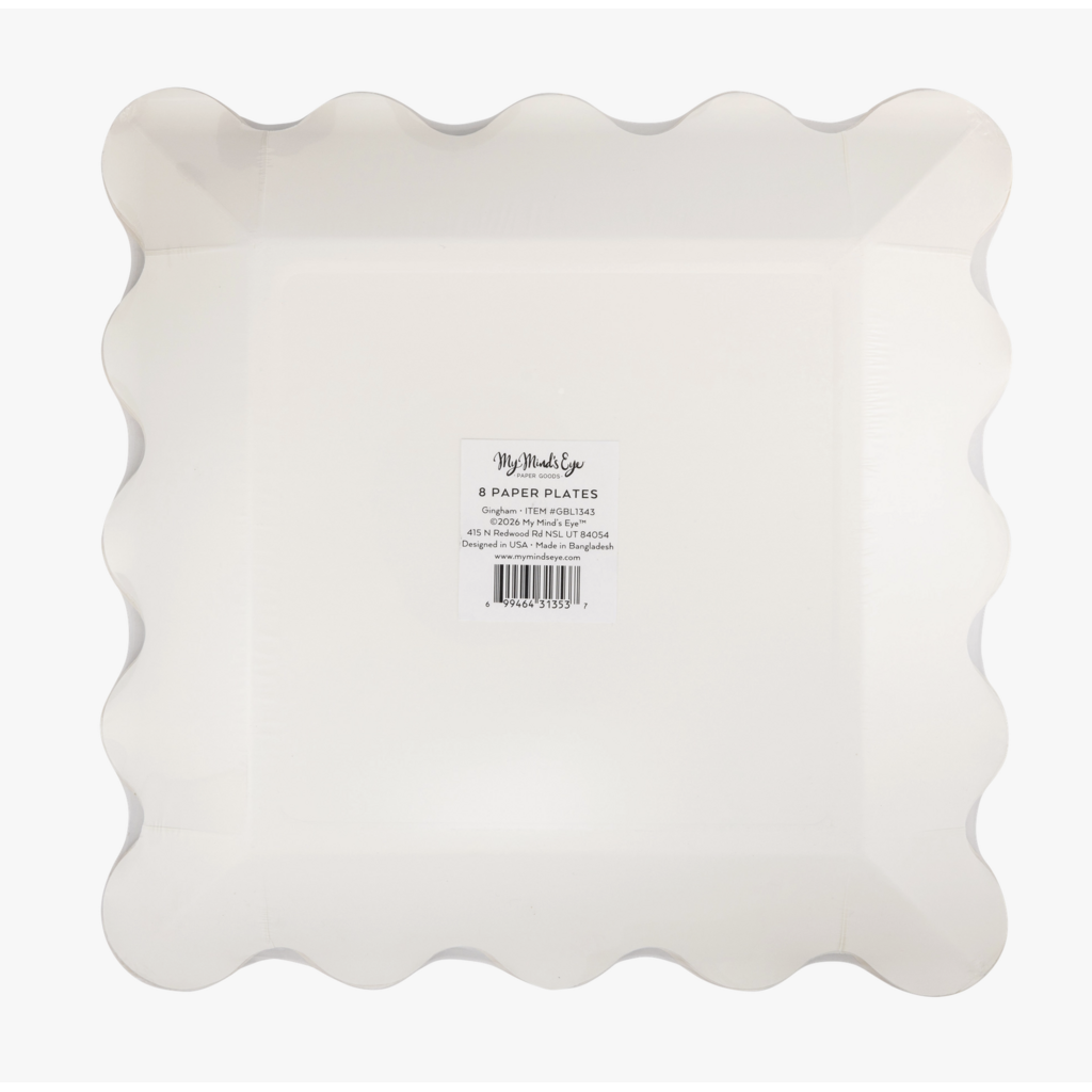 Rust Gingham Scalloped Square Plates
